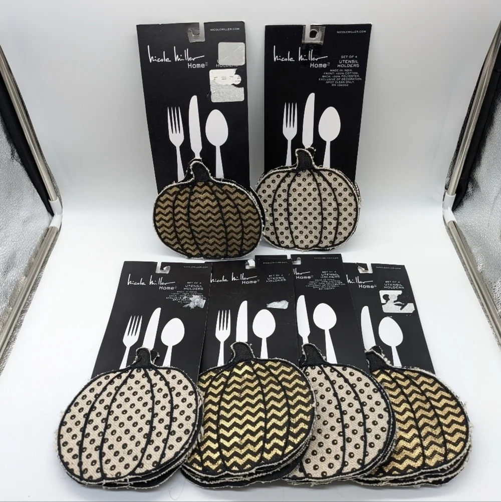 NWT Nicole Miller Black Gold Pumpkin Utensil Holders 6 Packs Of 4 (24 Total)